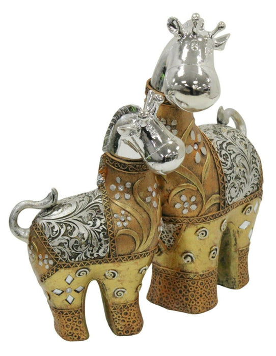 Gold And Silver Cow & Calf Figurine - Adult And Child Standing Resin Ornament