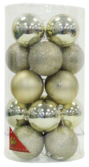 Rammento 20 Pack of Shatterproof Baubles, Champagne Gold | 8cm/3.15” Christmas Tree Decorations | Shiny, Matte & Glitter Finish