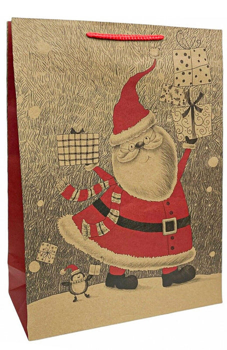 12 x Christmas Large Gift Bags For Xmas Gifts Presents Santa In Snow Red