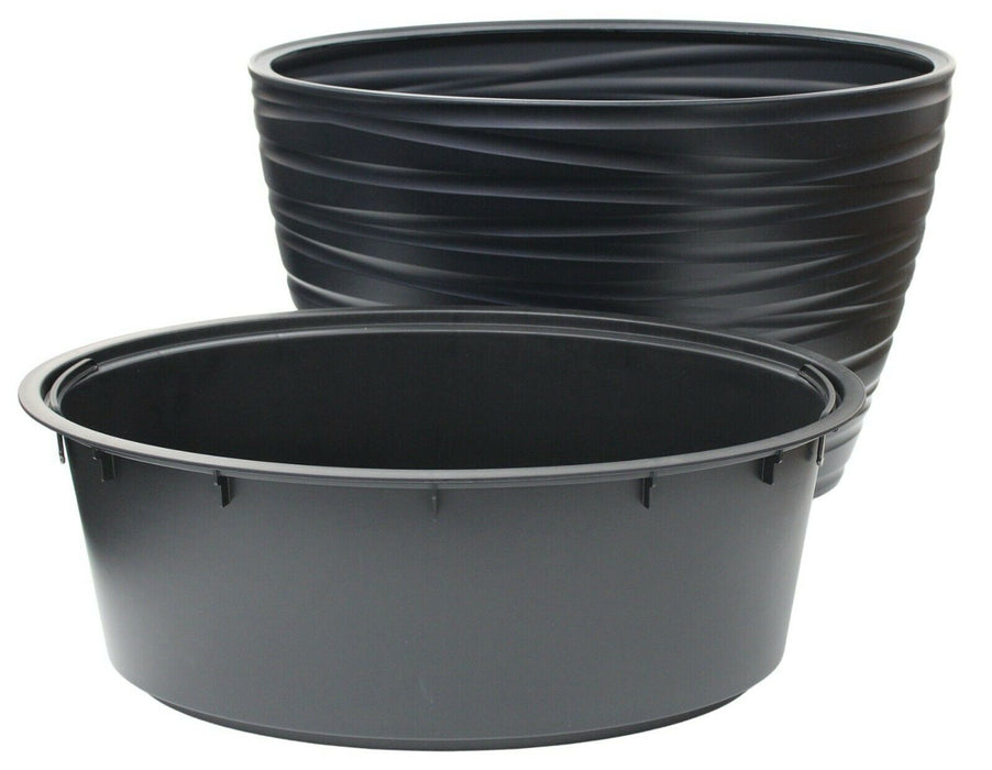 Rammento 42cm Large Plastic Oval Planter with Insert, Black 56/24L Flower Pot