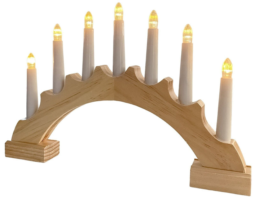 7 LED Wooden Candle Bridge Christmas Candles Arch Xmas Home Window Dis