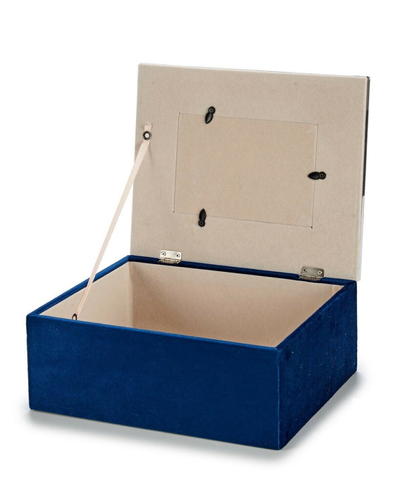 Dark Blue Velvet Rectangular Jewellery Box With Personalised Photo Frame Cover