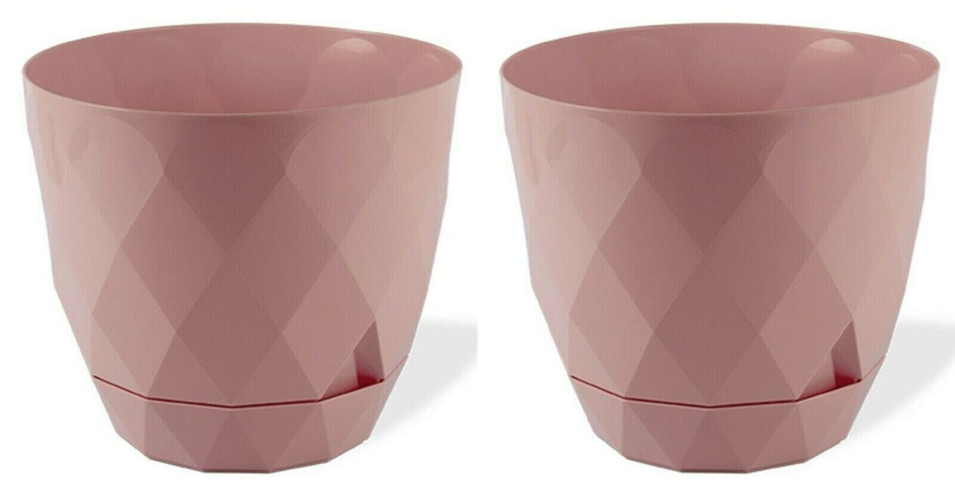 Set Of 2 Pink Diamond Shape Modern Plant Pot Indoor / Outdoor 2.4 Litre Planter