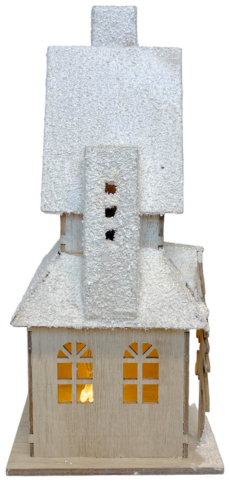 27cm White Wooden LED Light Christmas House Ornament for Festive Decor