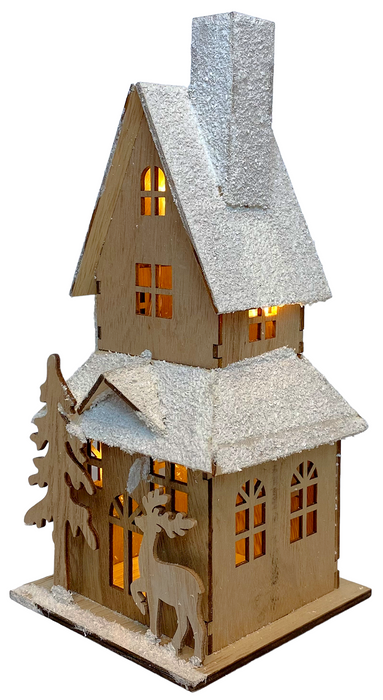 LED Light-Up Wooden House, Nordic Christmas Village Decoration 29x13cm (11x5")