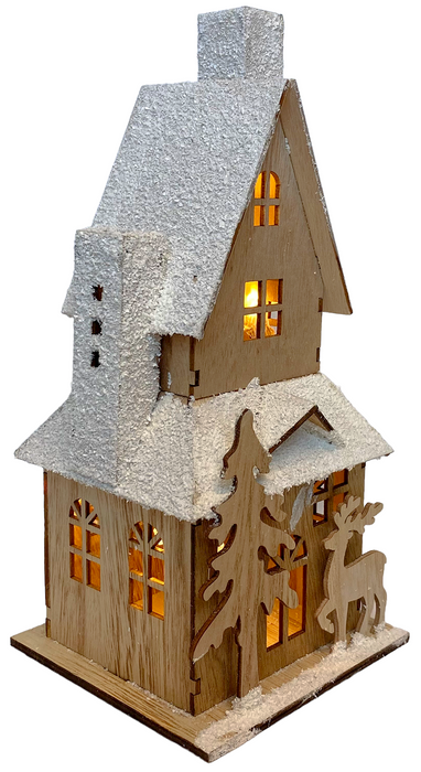 LED Light-Up Wooden House, Nordic Christmas Village Decoration 29x13cm (11x5")