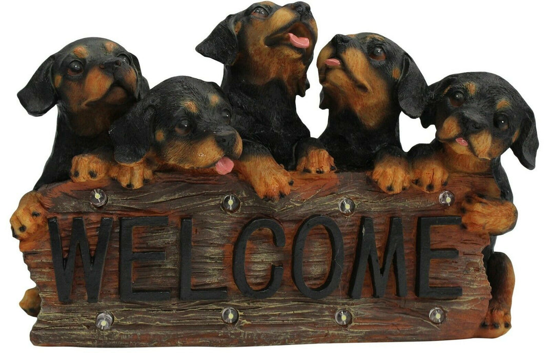 Cute Puppy Dogs Solar Powered Led Welcome Sign With Rechargeable Battery