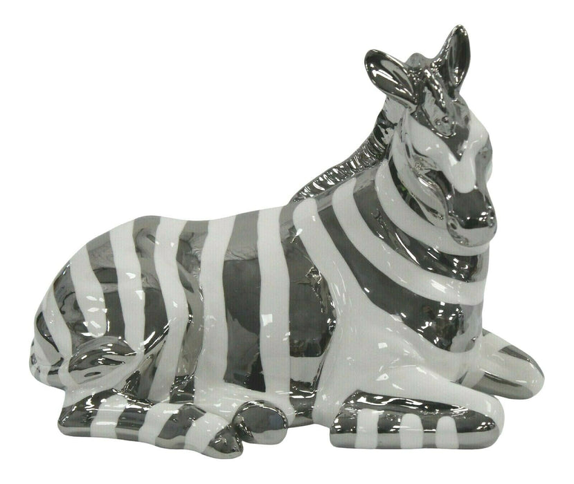 White Silver Zebra Figurine Ceramic Modern Animal Statue Home Decor Collectable