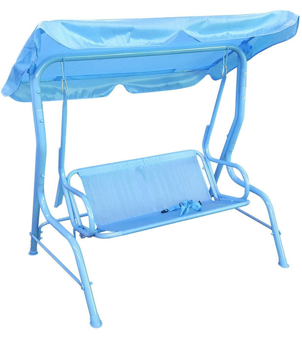 Childrens Outdoor Indoor Swing Chair Hammock Canopy Two Seater Kids Swing Blue