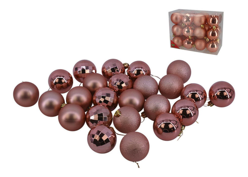 Rammento Pack of 24 Shatterproof Rose Gold Baubles for Christmas Tree 6cm/2.36"