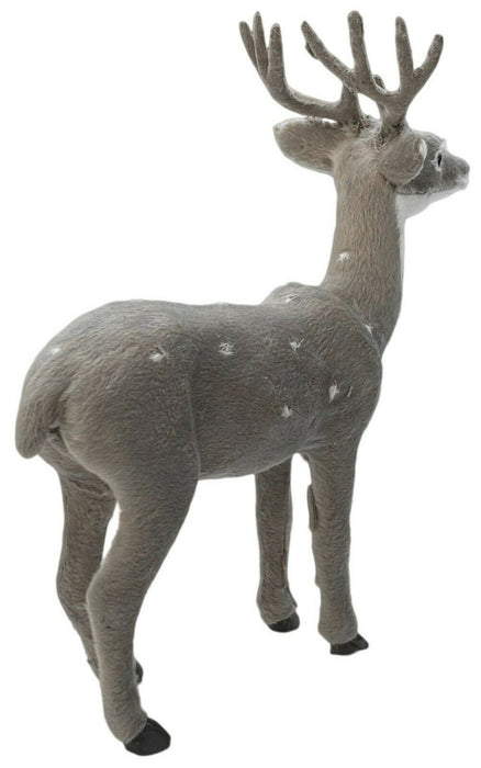 Fuzzy Grey Christmas Reindeer Figurine Soft Standing Deer Ornament Winter Stag