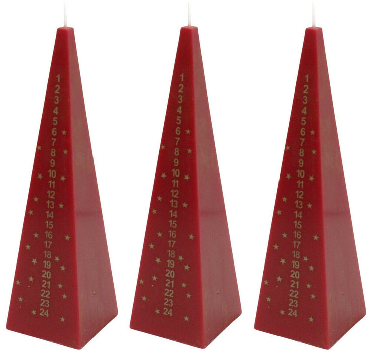 Advent Pyramid Candle Christmas Countdown Dinner Candle Red 21cm Tall Set Of 3
