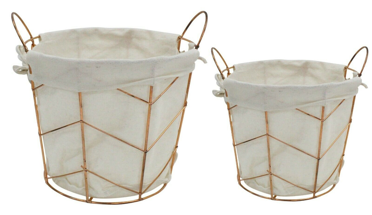 Set OF 2 Round Lined Metal Copper Baskets Storage Baskets Home Décor Handles