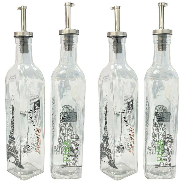 Set Of 4 Oil Drizzler Bottles Glass Vinegar Dressing Pourers Vinegar Bottles