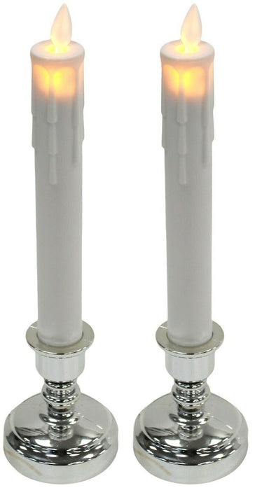 Set OF 2 Led Flickering Candles Real Wax Candles With Candle Holder 25cm Tall