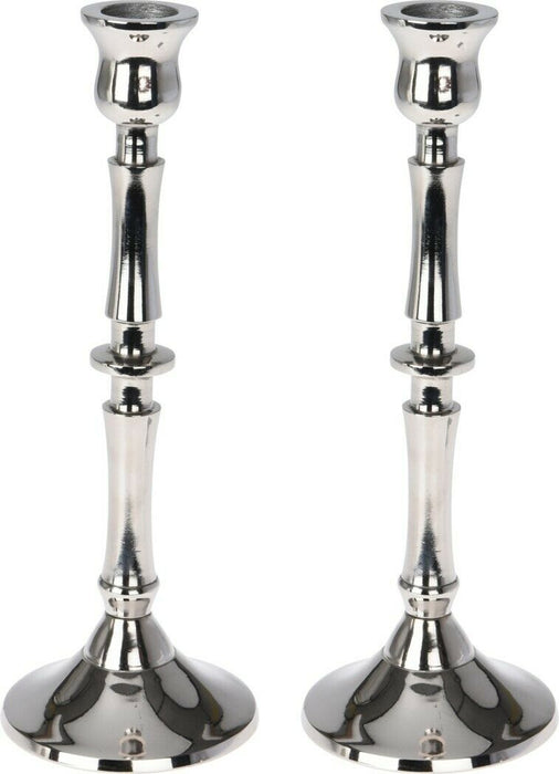 Set of 2 Silver Candlesticks Metal Candle Holder Tapper / Dinner Candles 23cm