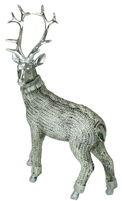 Silver Deer Figurine Polyresin Modern Textured Animal Statue Home Decor Ornament