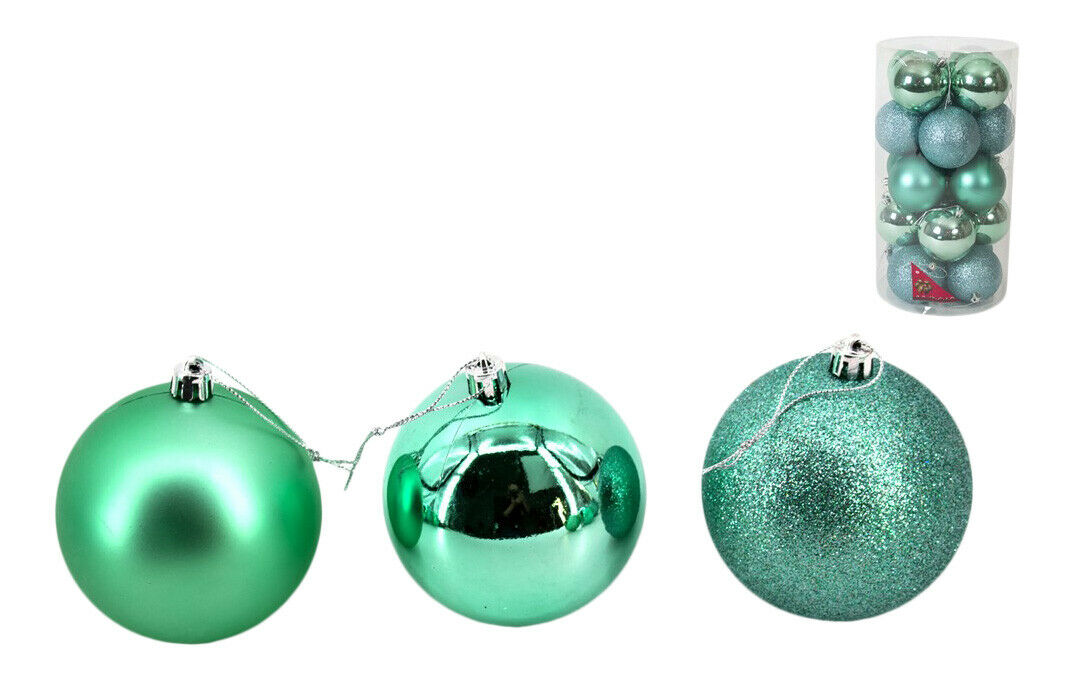 Rammento 20 Pack Shatterproof Baubles, Turquoise | 8cm (3.15") Outdoor / Indoor Christmas Decorations | Shiny, Matte & Glitter Finish