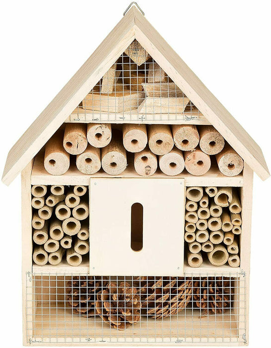 Insect Hotel Bee Bug House 30cm Hotel Wood Roof Attract Insects & Bees To Garden