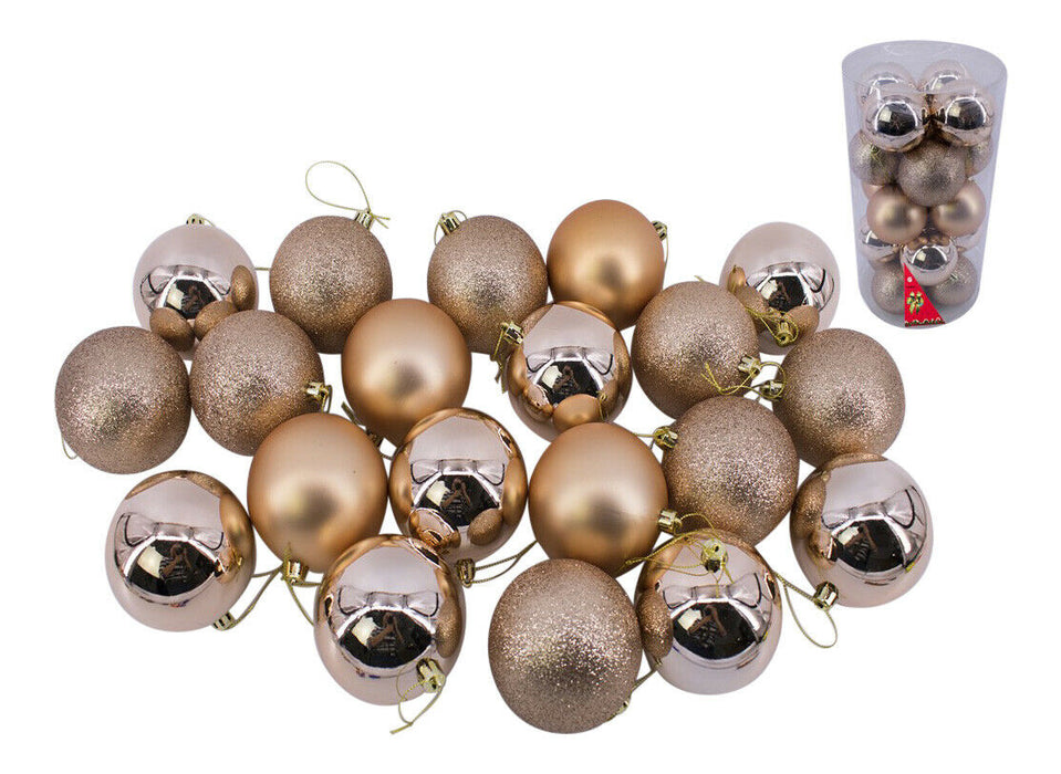 Rammento 20 Pack of Shatterproof Baubles,  Rose Gold | 8cm/3.15” Christmas Tree Decorations | Shiny, Matte & Glitter Finish