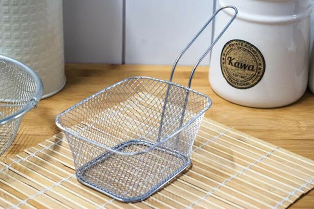 Set of 4 Silver Mini Chip Baskets Metal Chrome Serving Food Presentation Basket