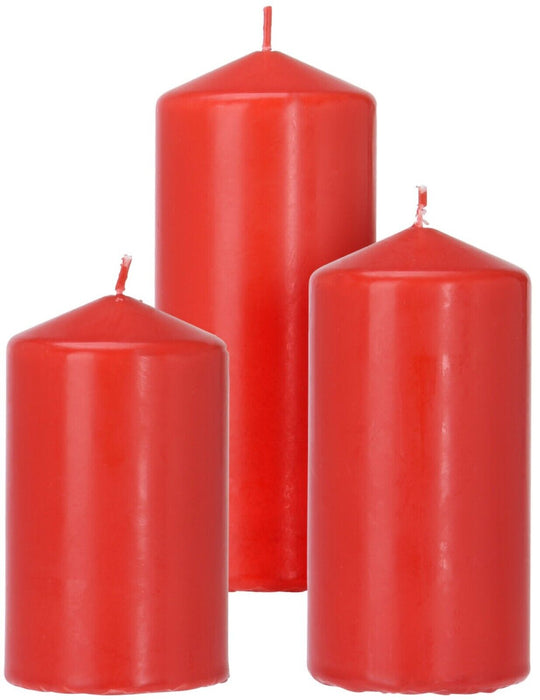 12 Pillar Candles Red Wax Unscented Church Candles Xmas Decor Different Sizes