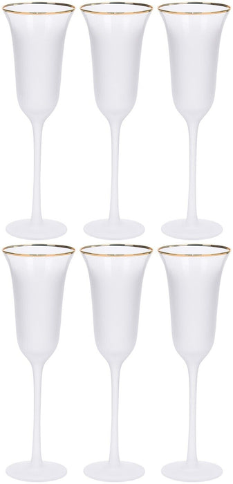 Set Of 6 Champagne Glasses Flutes 200ml Elegant Prosecco Drinking Glass Gold Rim
