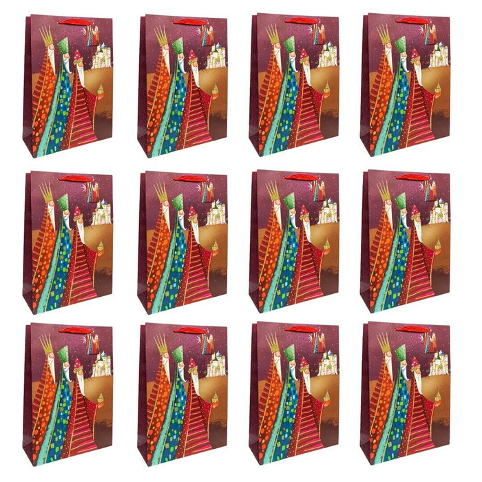 12 x Christmas Large Gift Bags For Xmas Gifts Presents Purple 3 Wise Men
