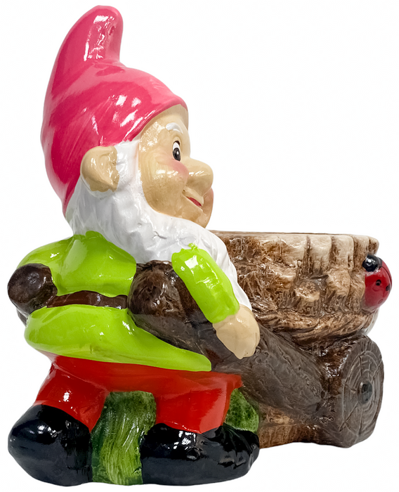 Rammento 20cm Novelty Pink Hat Gnome Planter, Clay Garden Flower Pot Planter