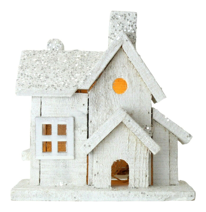Wooden Christmas House - White Glittery Light Up Lounge Dining Room Window Foyer