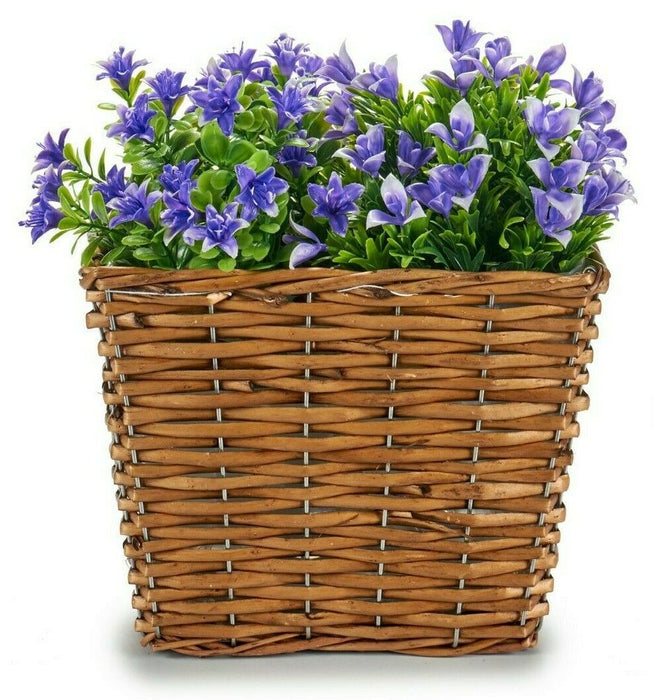 18cm Small Brown Wicker Flower Basket 25cm Plastic Lined Rectangular Rattan Pot