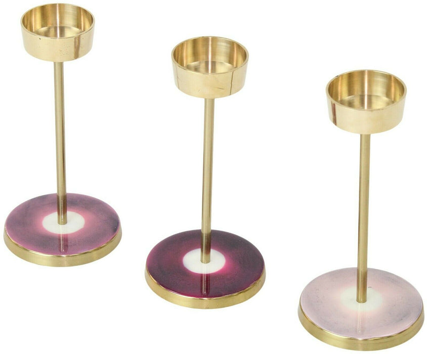 Tall Tea Light Holder - Candlestick Gold Pink Purple Metal Elegant Table Decor