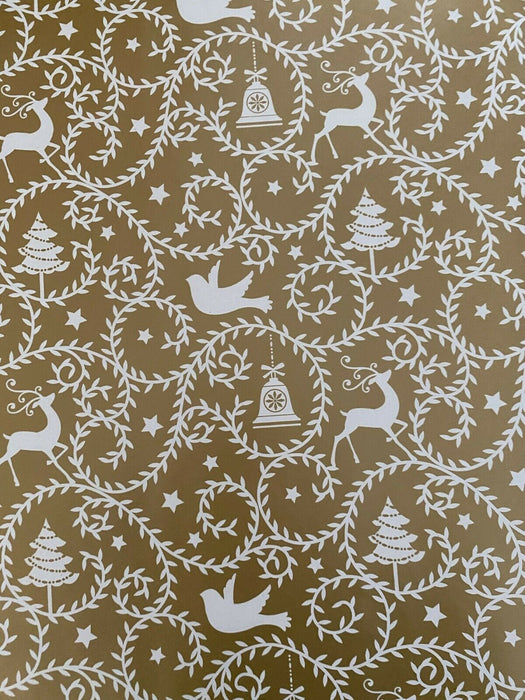6x Wrapping Paper Rolls Gold Christmas Reindeer & Tree Design Gift Wrapping 12m