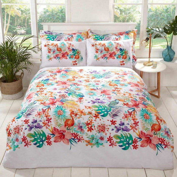 Tropical Design Bedding Set Colourful Floral Single Bed Duvet & Pillowcase Set