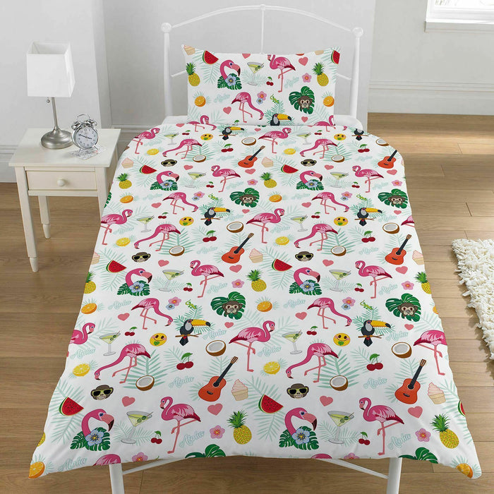 Emoji Design Bedding Set Reversible Flamingo Childrens Duvet & Pillowcase Set