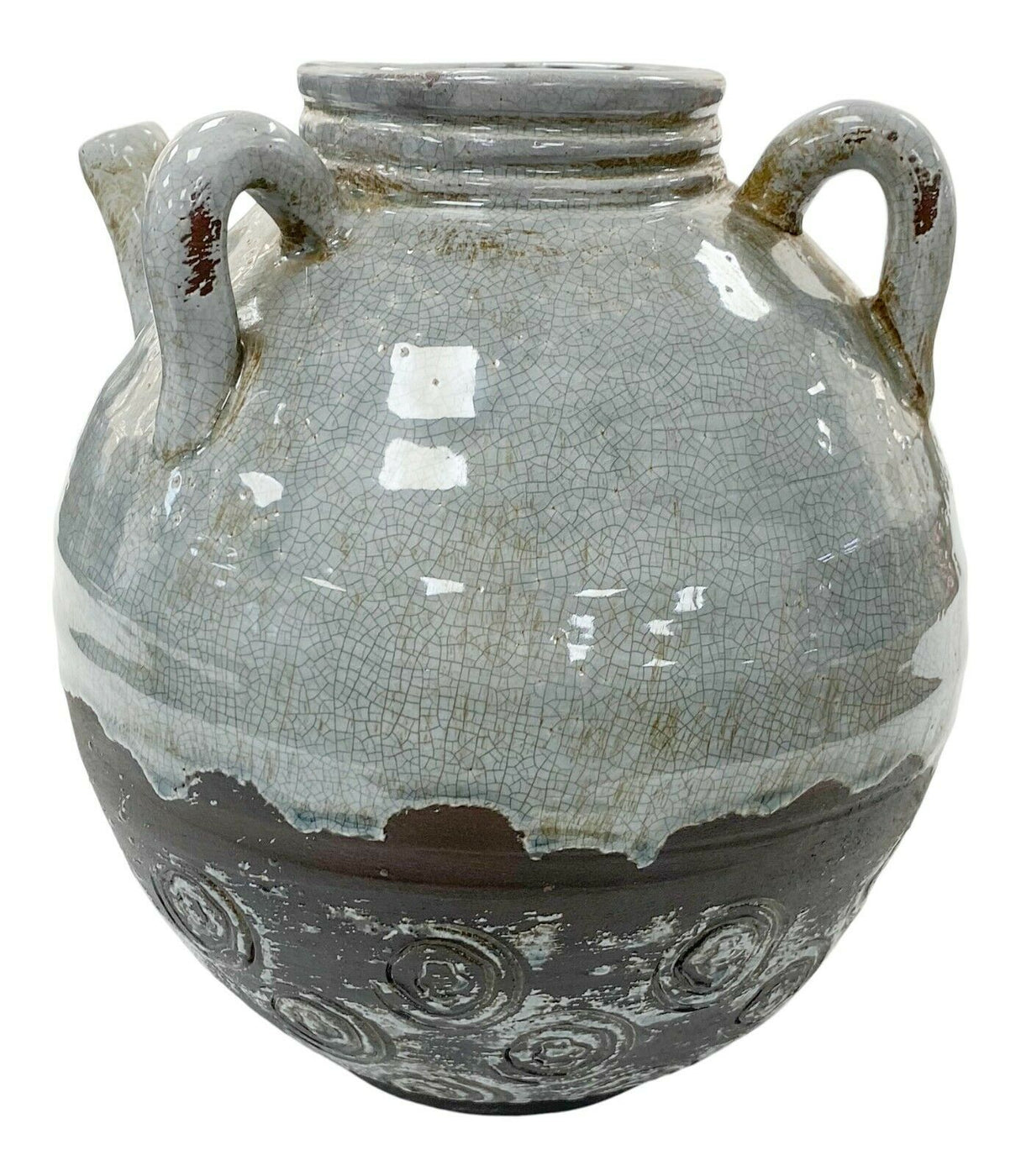 28cm Heavy Weight Ceramic Jug Vase Grey Distressed Two Toned Standing