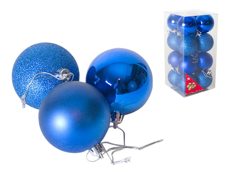 Rammento Pack of 16 Shatterproof Baubles, Blue | 5cm (1.97”) Outdoor / Indoor Christmas Tree Decorations | Matte, Shiny & Glitter