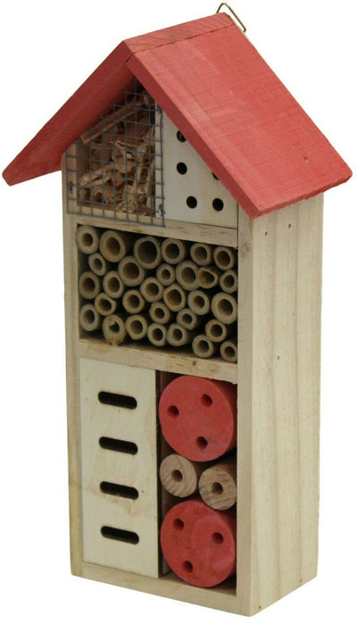 Wooden Insect Bee House Hotel Wood Roof Attract Insects & Bees To Garden Coral