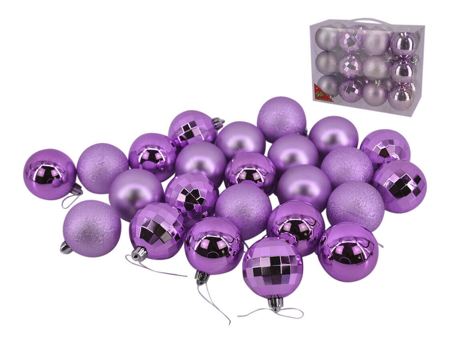 Purple Baubles Bulk Pack Christmas Home Decoration Assorted Glitter Matt 6cm