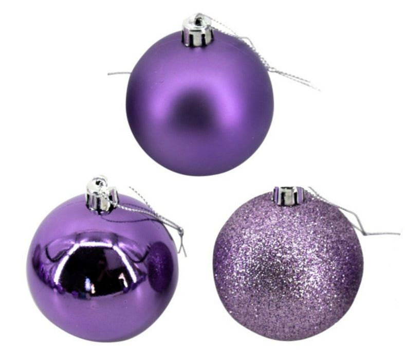 Rammento 36 Pcs Shatterproof Purple Baubles, 6cm/2.3” Shiny, Matt & Glitter