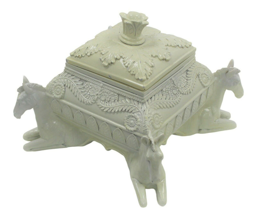 Cream Chest Box With Horses Polyresin Decorative Table Storage Ornament 18.5cm