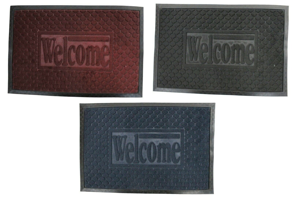 WELCOME Non Slip Indoor Door Mats Large Floor Mats 60cm x 40cm Red Blue Black