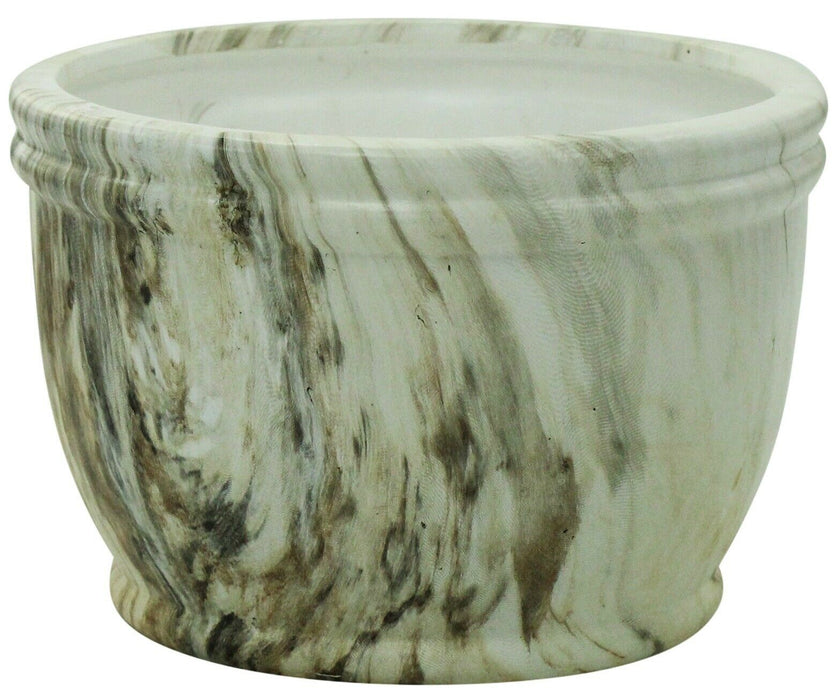 18cm Wide Round Dolomite Flower Pot Marble Effect Design Planter Plant Pot