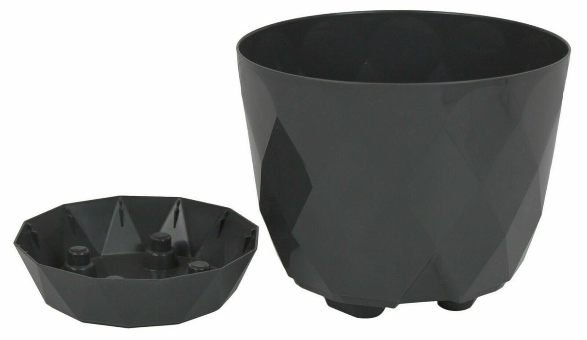 Set of 2 Dark Grey Diamond Shape Modern Large Plant Pot Indoor Outdoor 4.8L