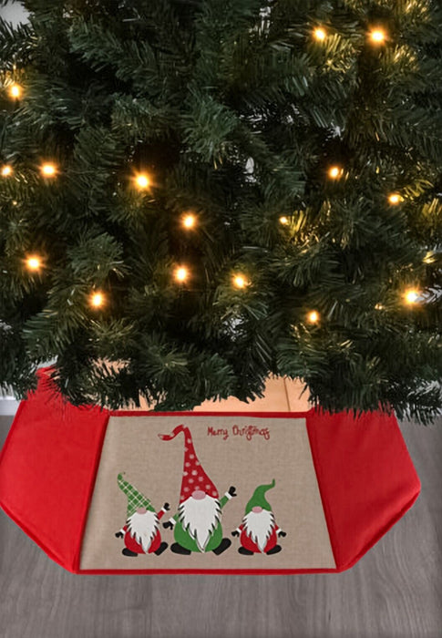 Rammento Large Red Christmas Tree Skirt - Gnome/Gonk 'Merry Christmas' Design