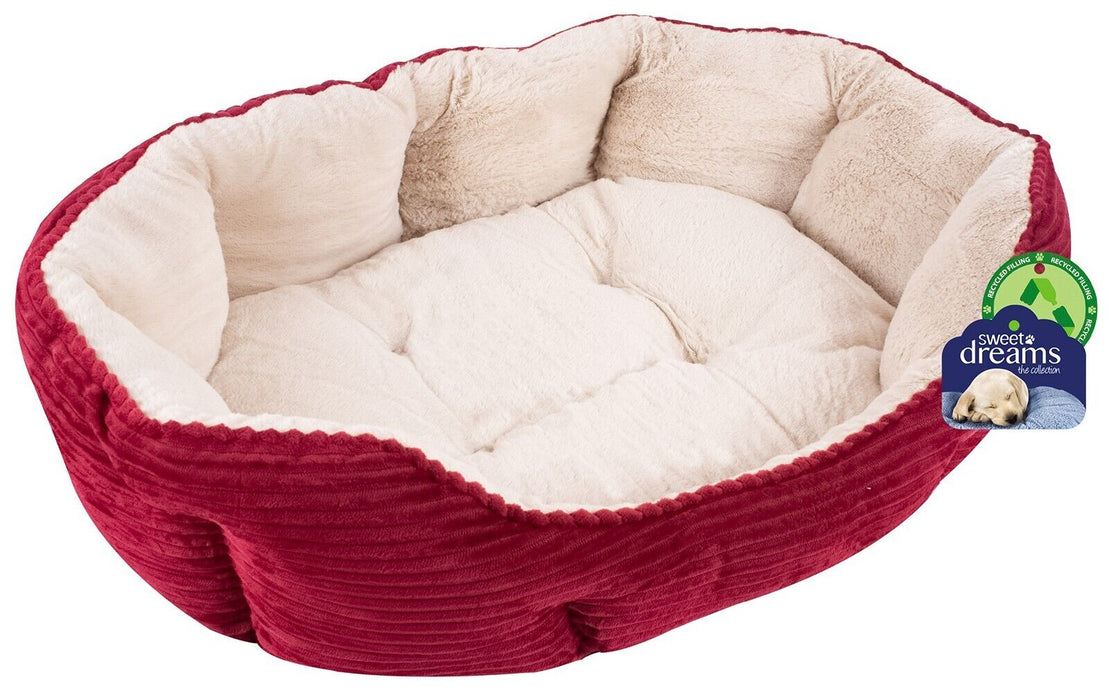 Medium Burgundy Dog Bed Pet Bed Round Cushioned Corduroy Plush Warm Bed