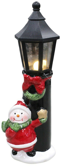 26cm LED Snowman Decoration with Light-Up Streetlight Ornament for Xmas Decor