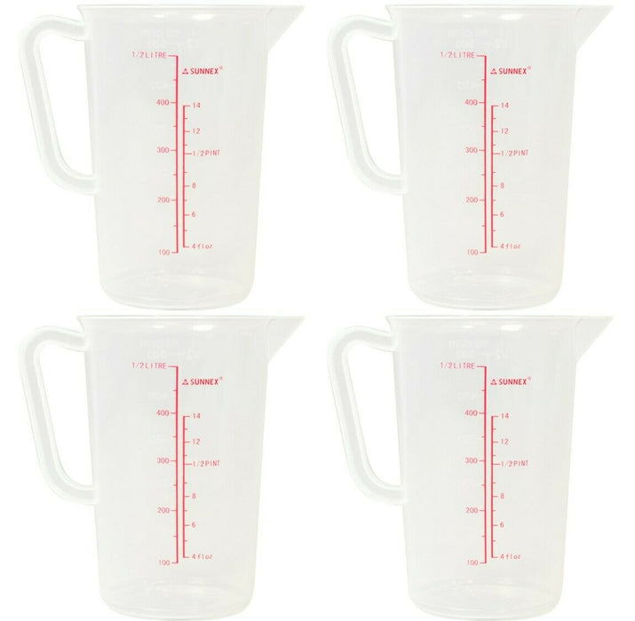 Set of 4 Small 500ml Clear Plastic Measuring Jug 1/2 Litre Jug With Measurements