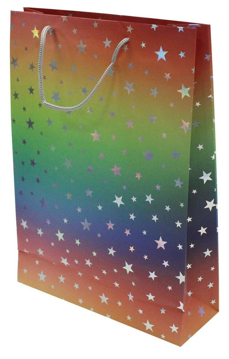 Set Of 6 Large Wine Bags Multi Coloured Stars Christmas Gift Bag Gift Tote