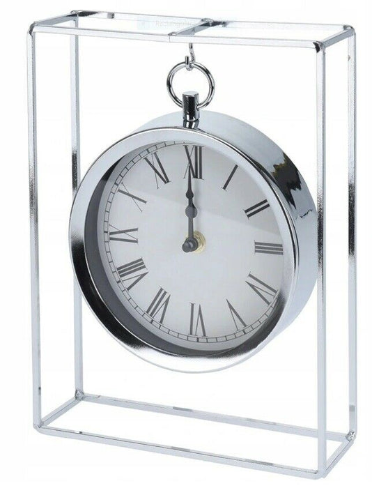 Modern Silver Mantlepiece Clock 25cm Tall Hanging Clock Office Desk Clock